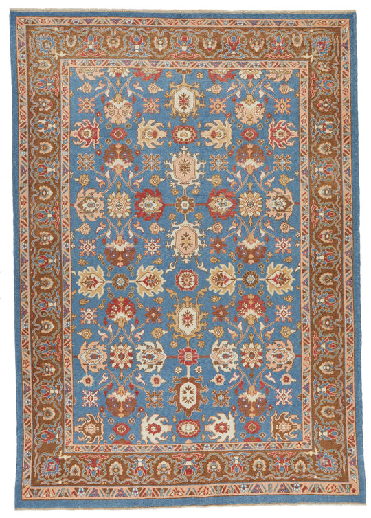 6x9 Blue and Brown Turkish Oushak Rug