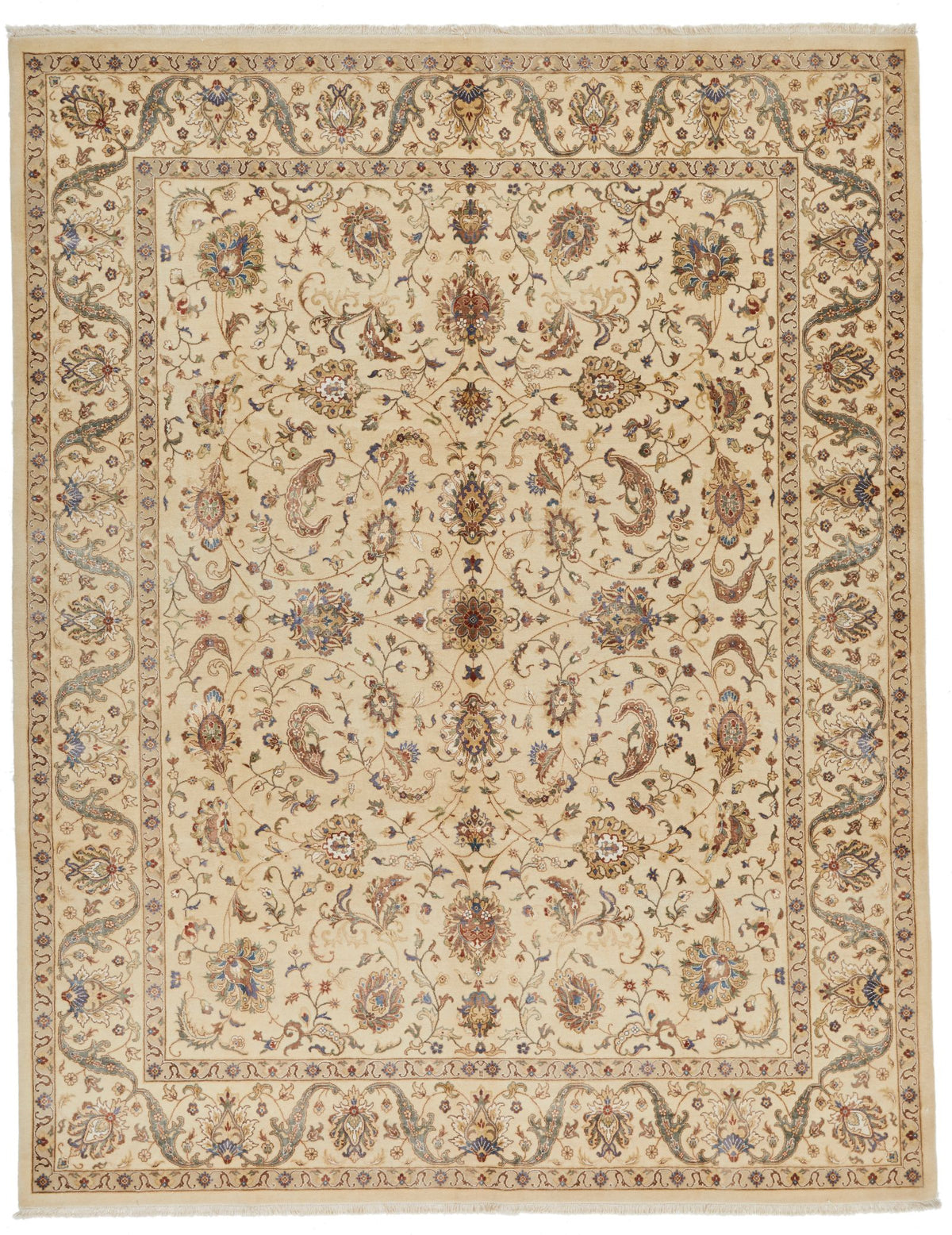 8x10 Ivory and Brown Silk Flower Rug
