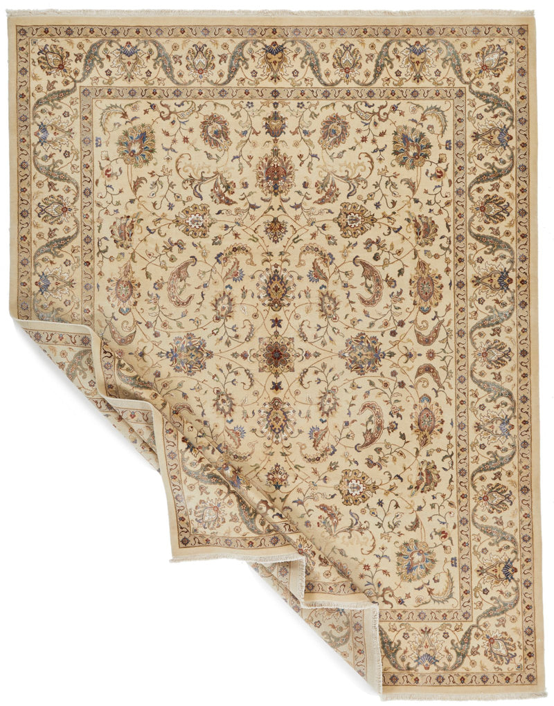 8x10 Ivory and Brown Silk Flower Rug