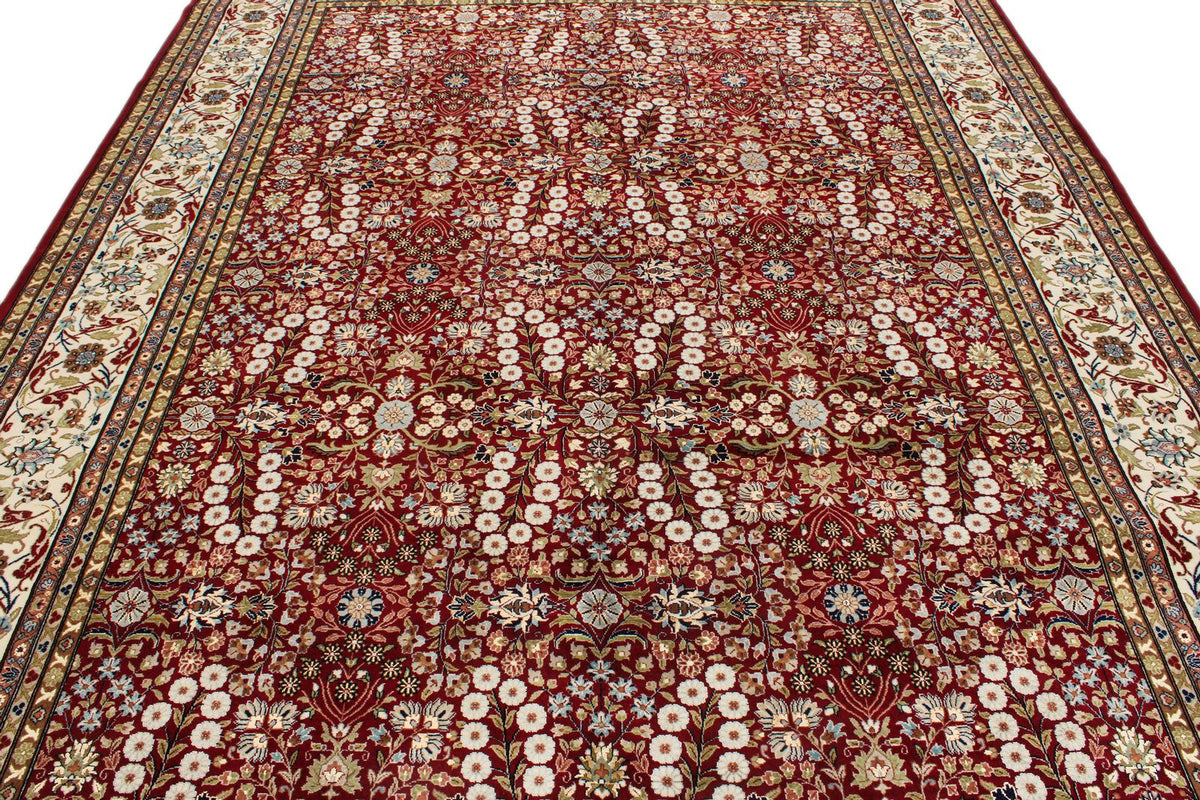 8x11 Red and Ivory Turkish Silk Rug
