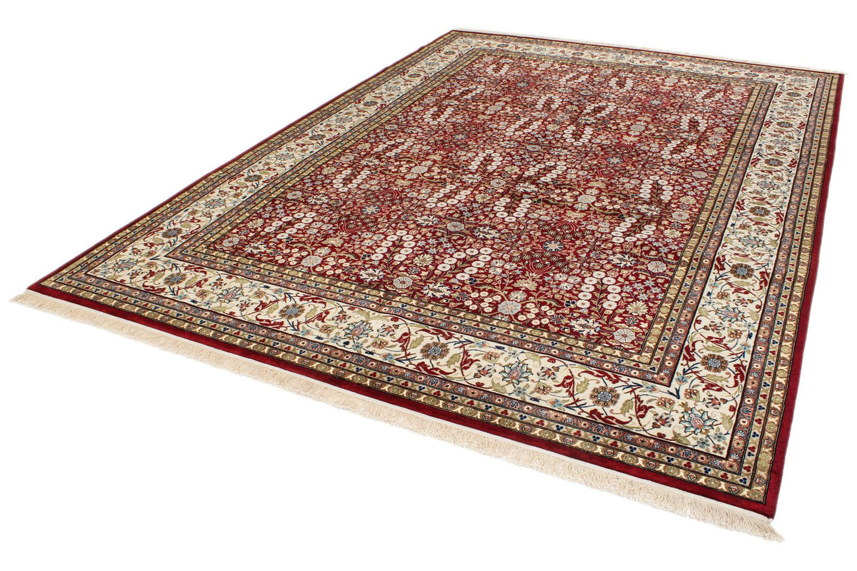 8x11 Red and Ivory Turkish Silk Rug