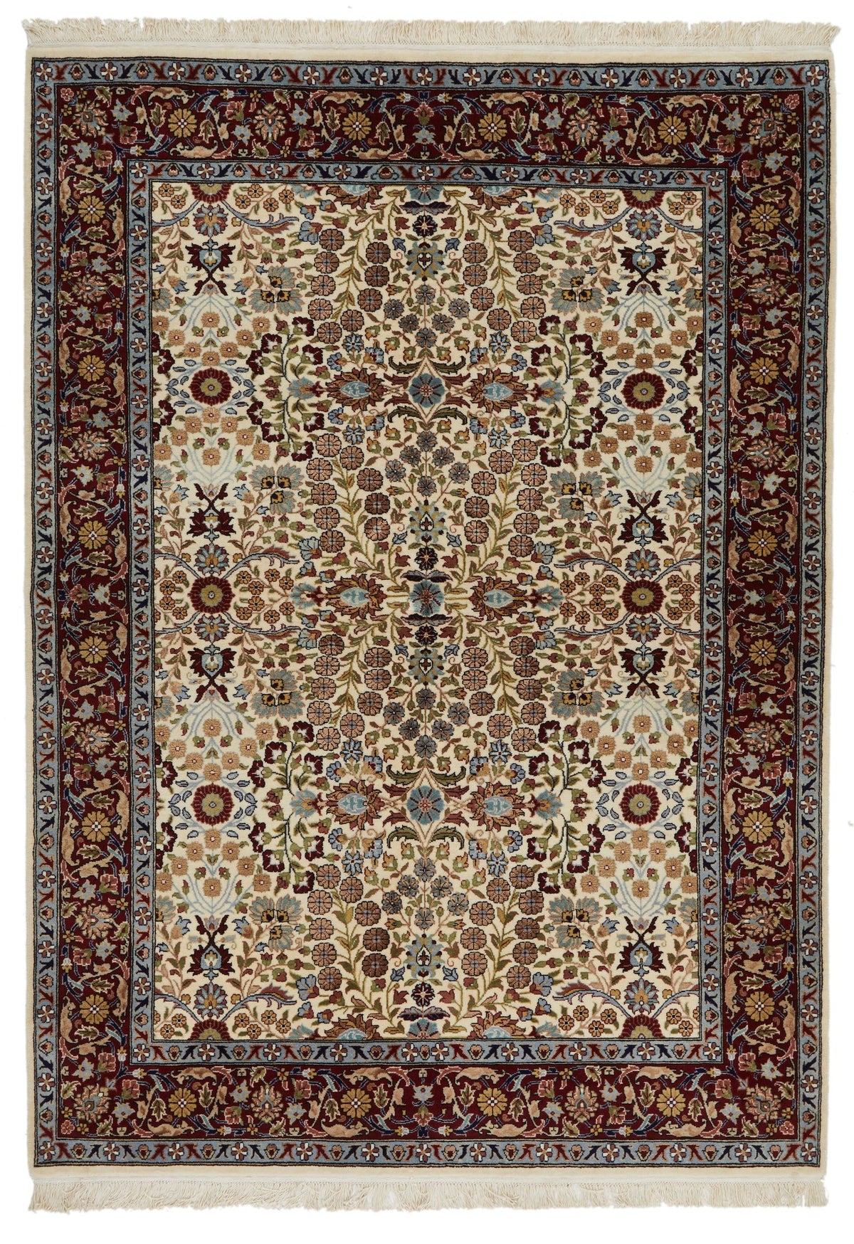 5x7 Ivory and Red Turkish Silk Rug
