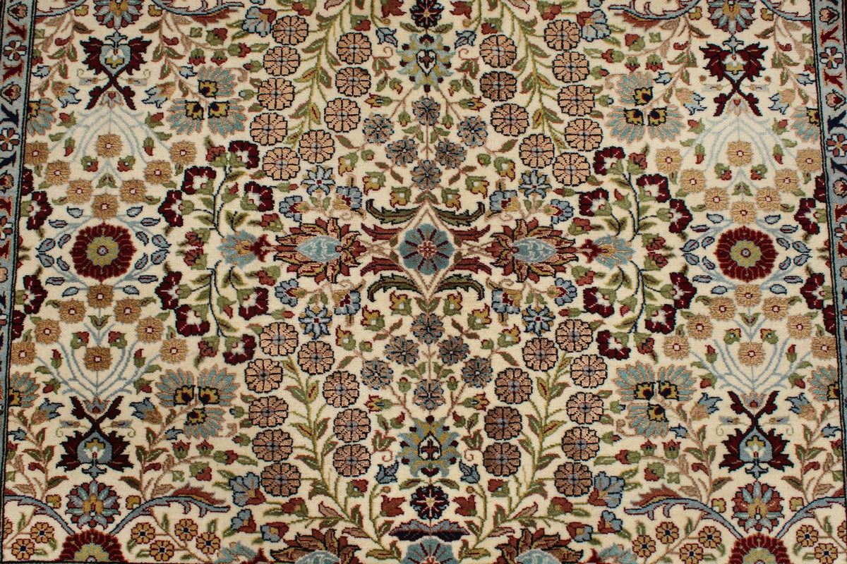 5x7 Ivory and Red Turkish Silk Rug