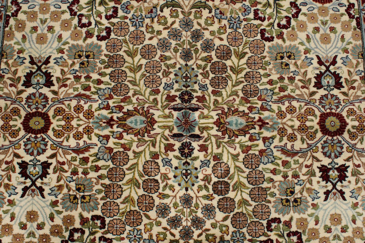 5x7 Ivory and Red Turkish Silk Rug