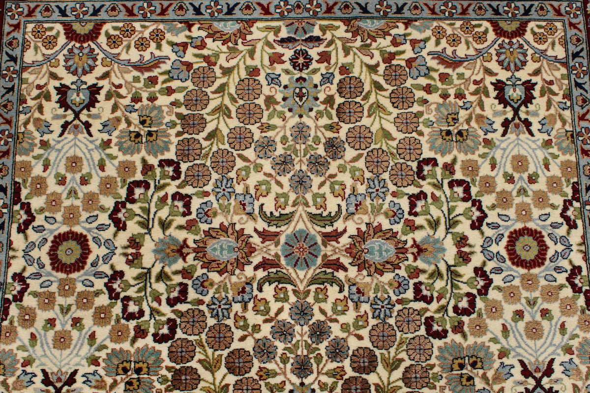 5x7 Ivory and Red Turkish Silk Rug