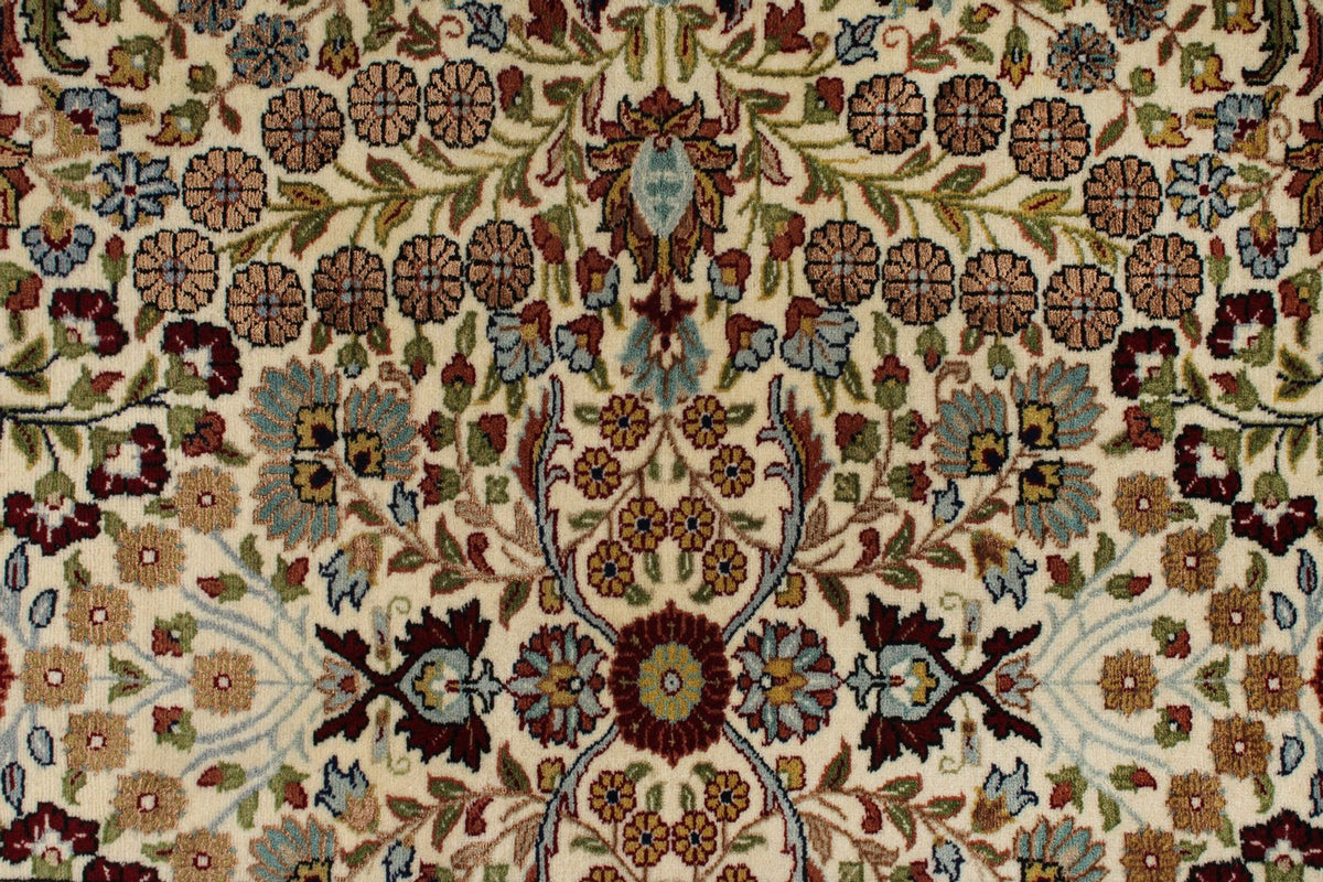 5x7 Ivory and Red Turkish Silk Rug
