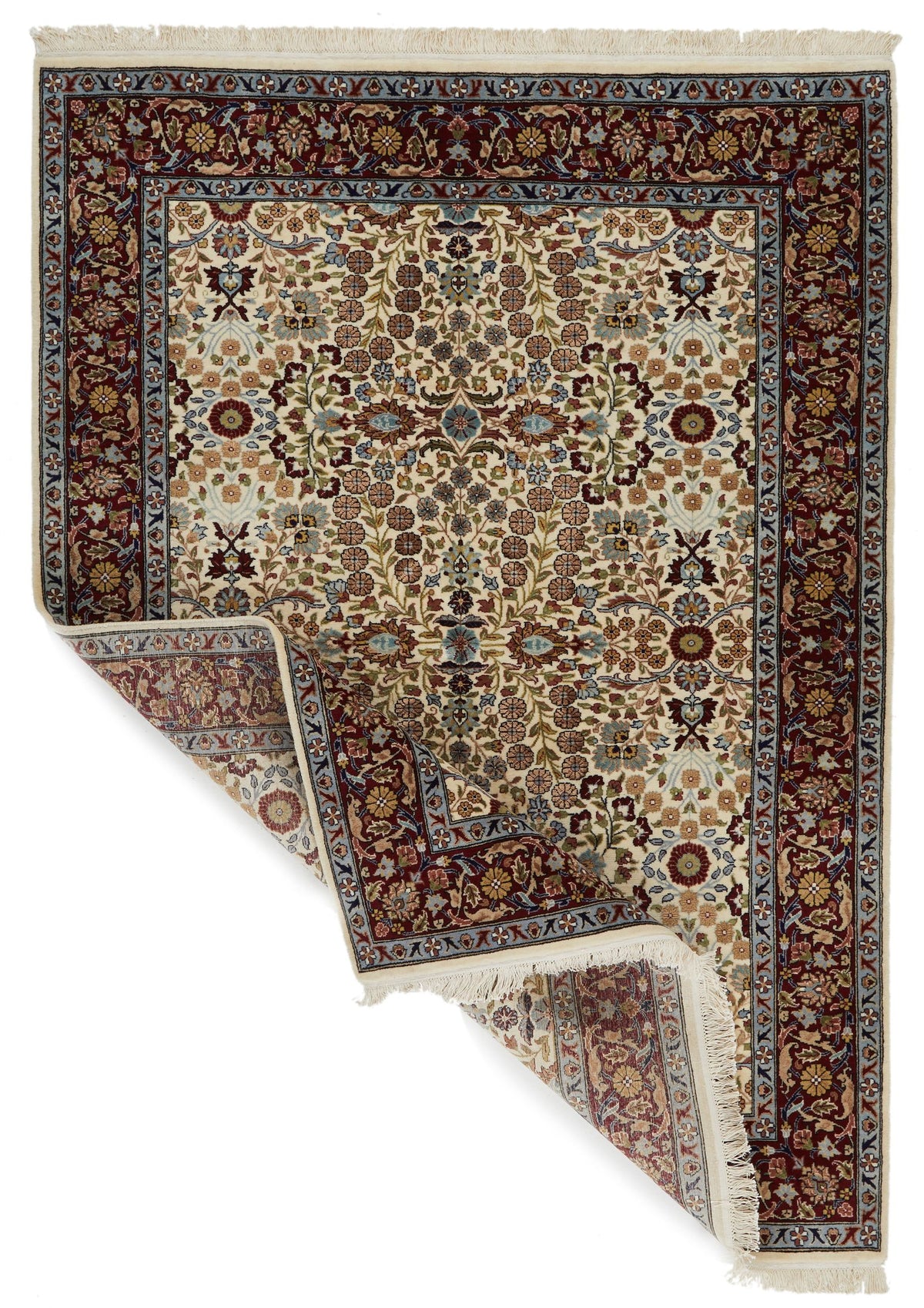 5x7 Ivory and Red Turkish Silk Rug