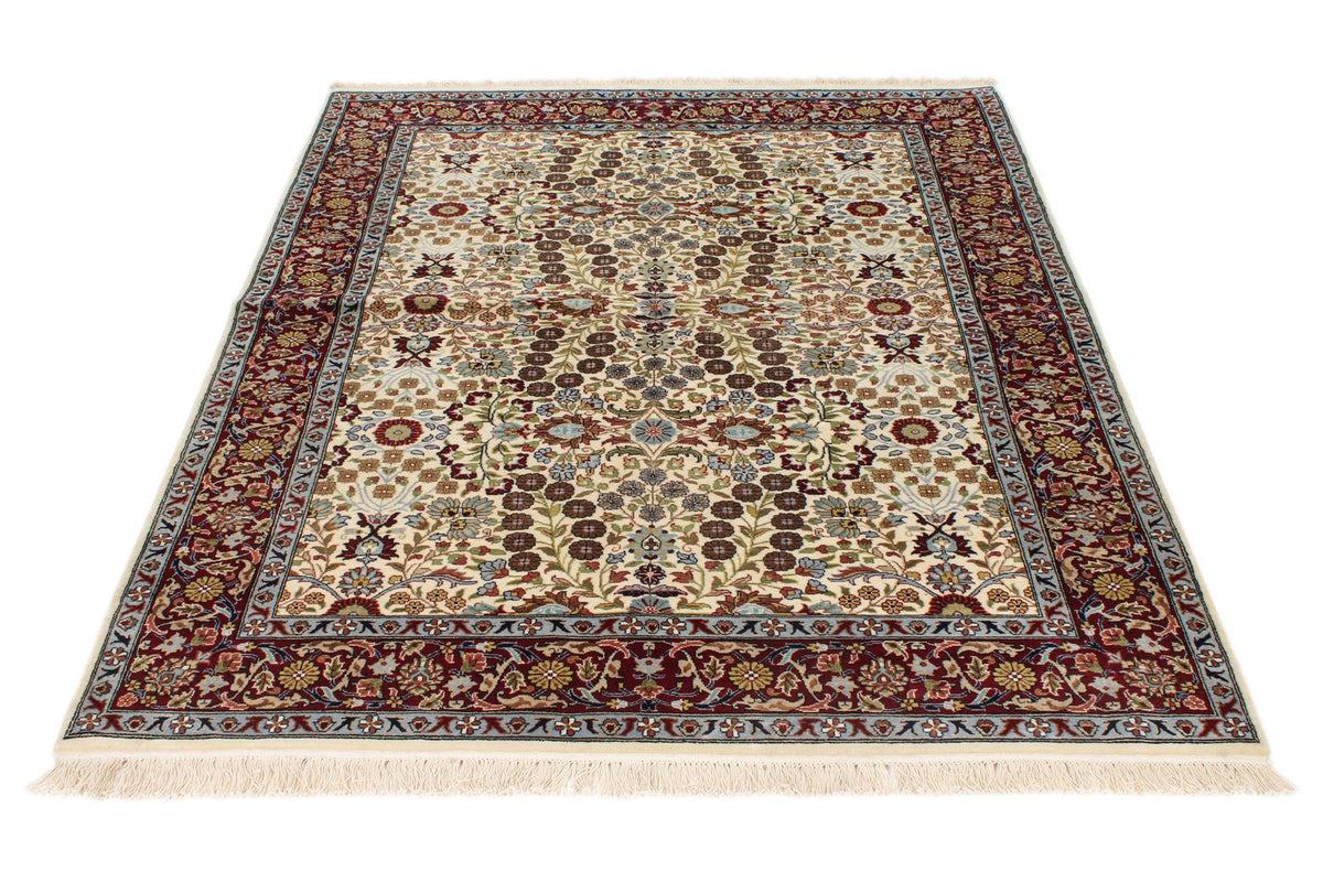 5x7 Ivory and Red Turkish Silk Rug