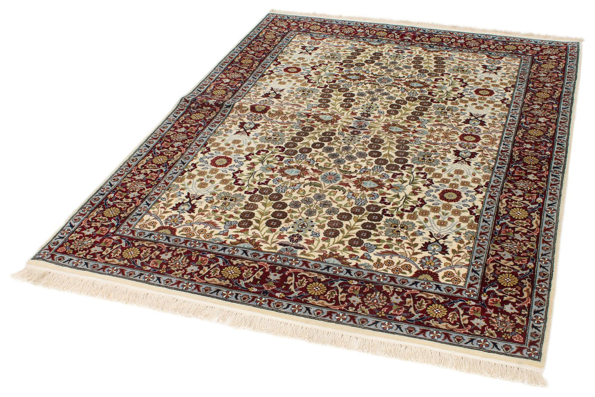 5x7 Ivory and Red Turkish Silk Rug