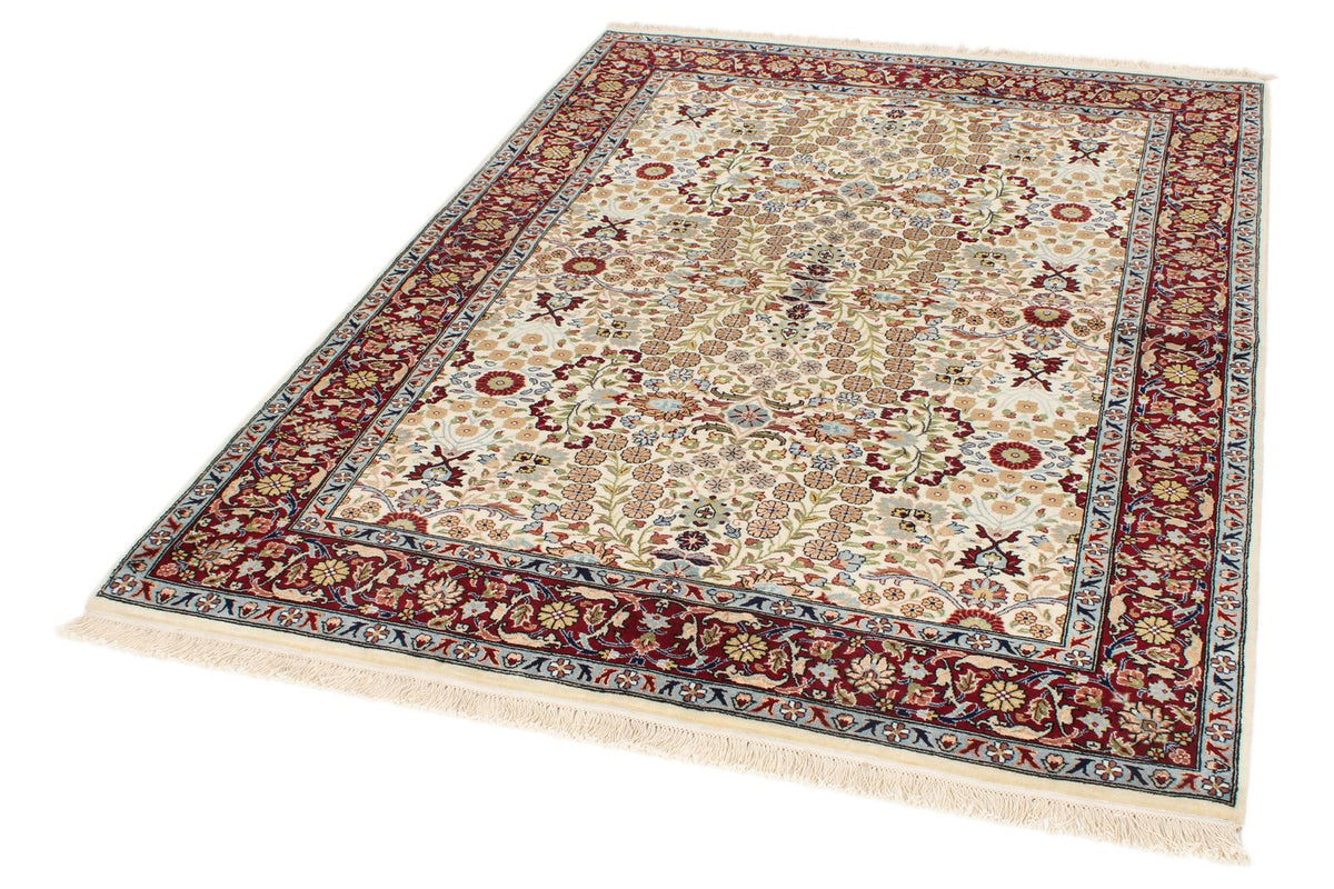 5x7 Ivory and Red Turkish Silk Rug