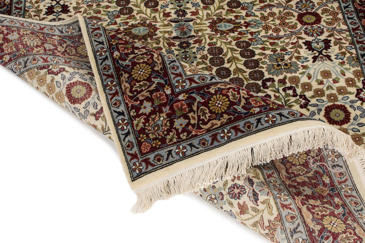 5x7 Ivory and Red Turkish Silk Rug