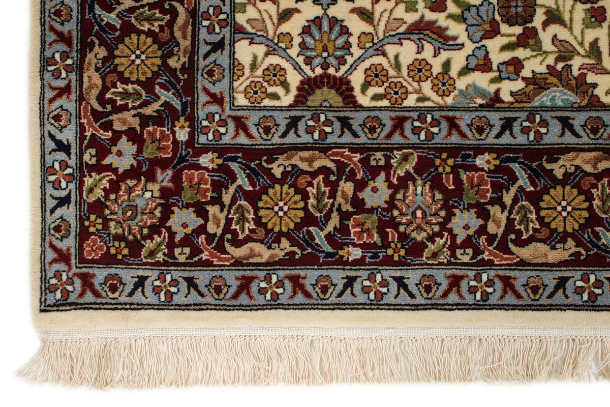 5x7 Ivory and Red Turkish Silk Rug