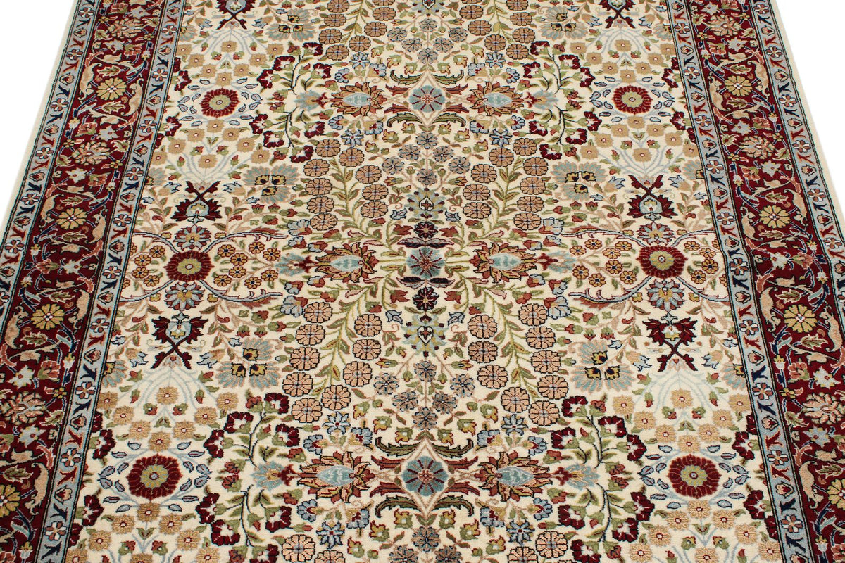 5x7 Ivory and Red Turkish Silk Rug