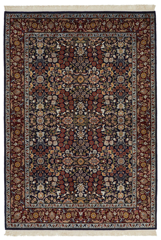 5x7 Navy and Burgundy Turkish Silk Rug