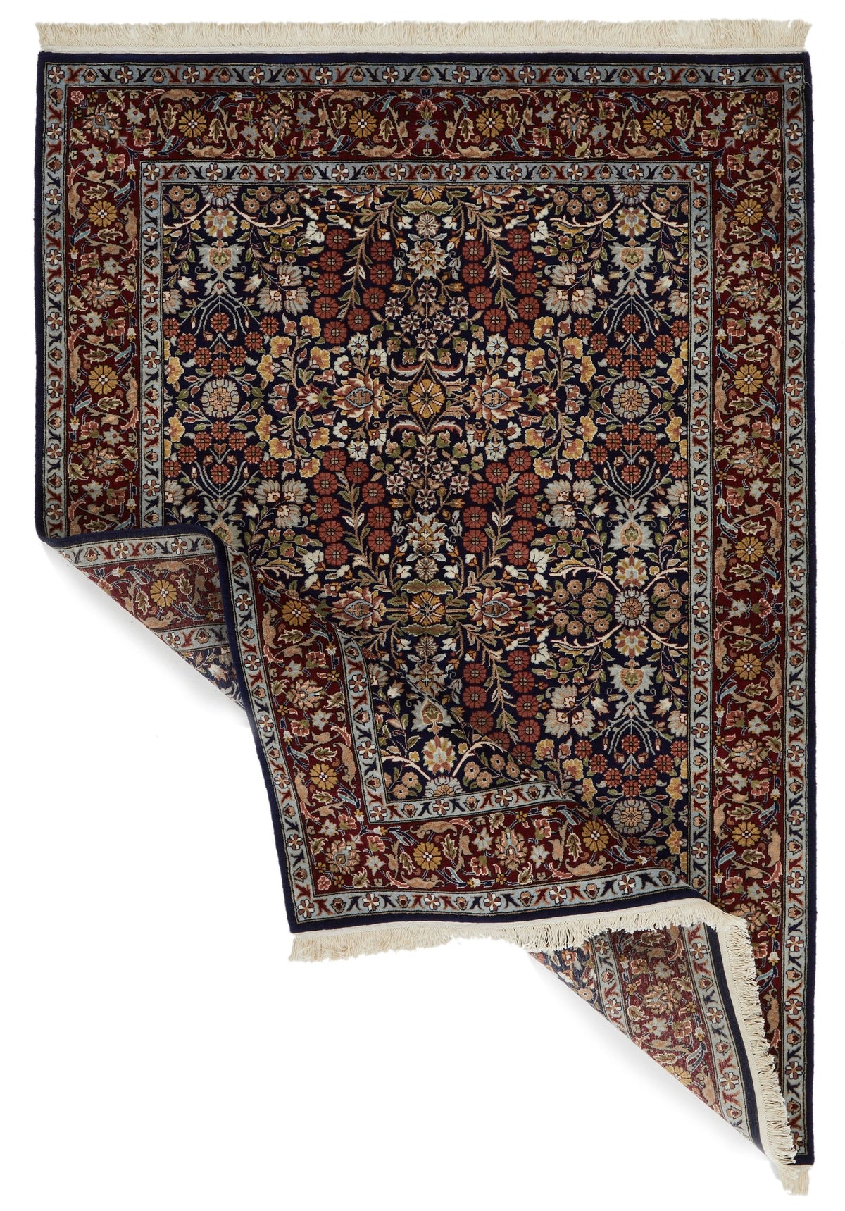 5x7 Navy and Burgundy Turkish Silk Rug