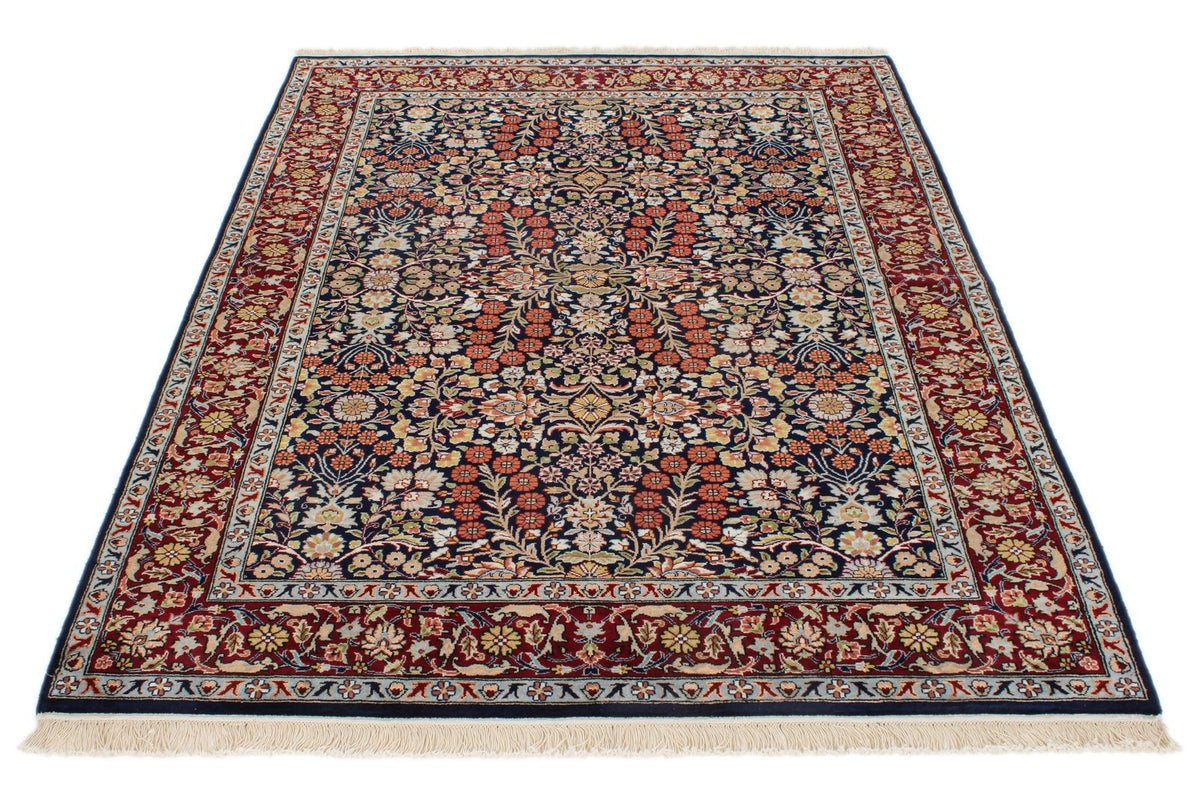 5x7 Navy and Burgundy Turkish Silk Rug