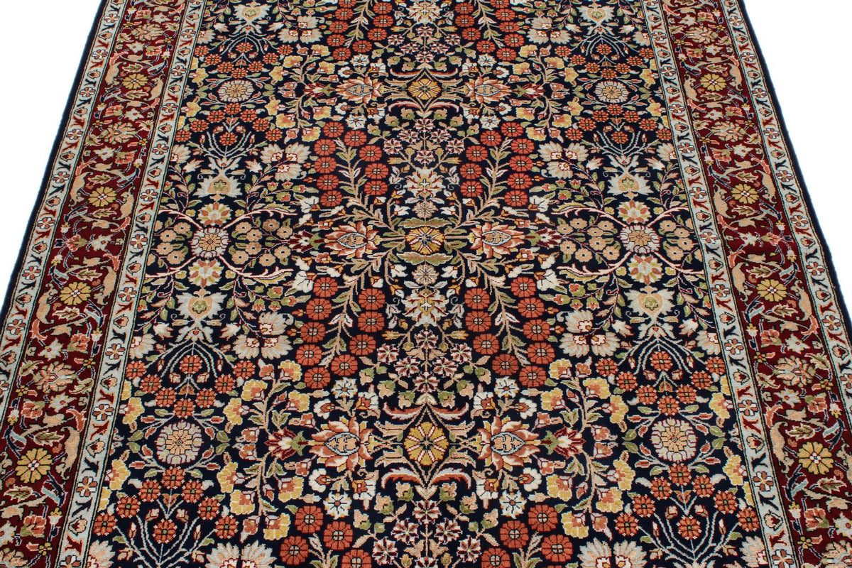 5x7 Navy and Burgundy Turkish Silk Rug