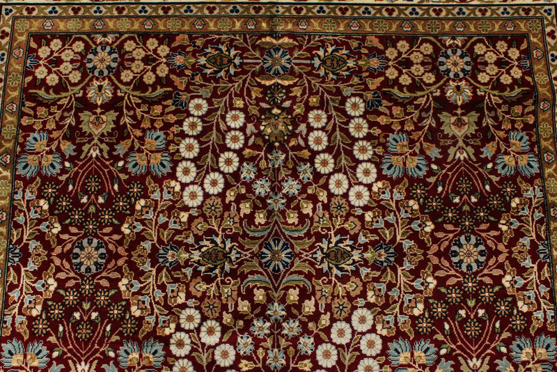 6x8 Red and IvoryTurkish Silk Rug