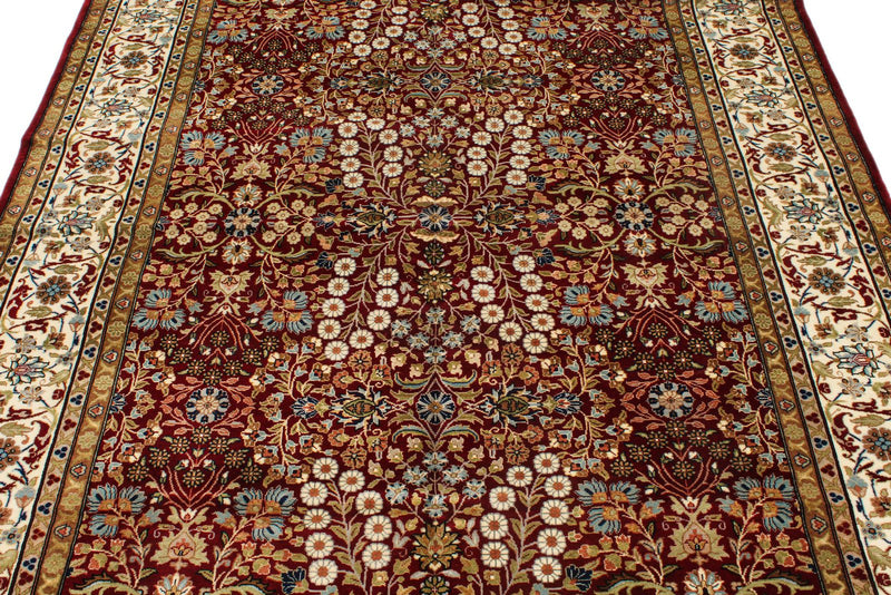 6x8 Red and IvoryTurkish Silk Rug