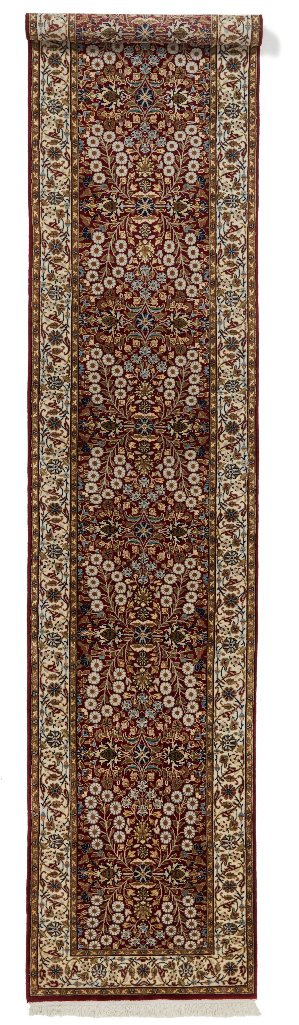3x14 Ivory and Red Turkish Silk Runner