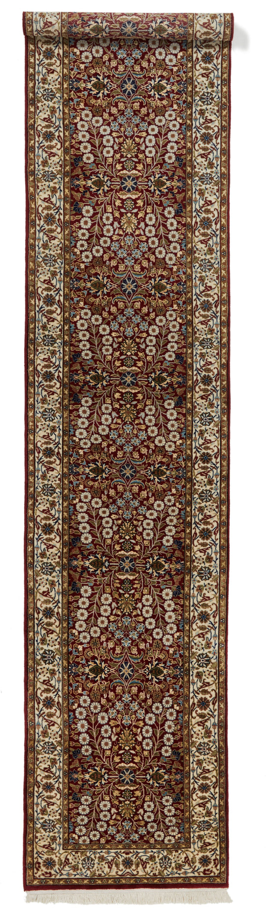 3x14 Ivory and Red Turkish Silk Runner