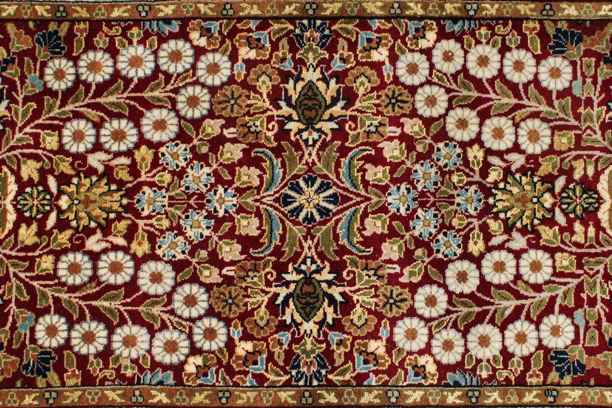 3x14 Ivory and Red Turkish Silk Runner