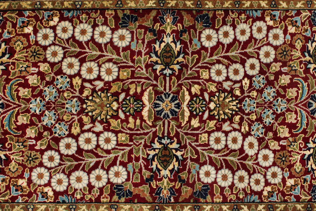 3x14 Ivory and Red Turkish Silk Runner