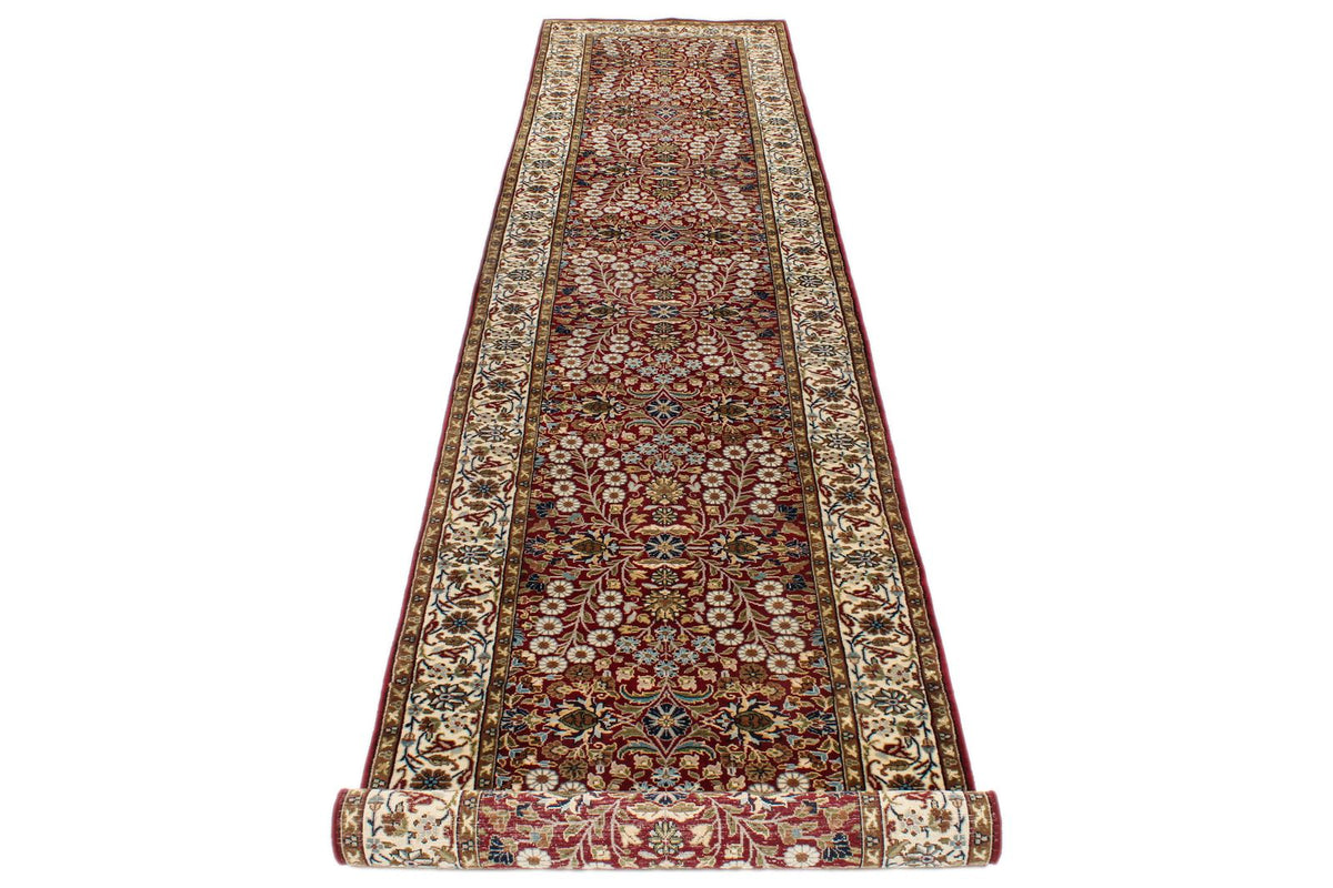3x14 Ivory and Red Turkish Silk Runner
