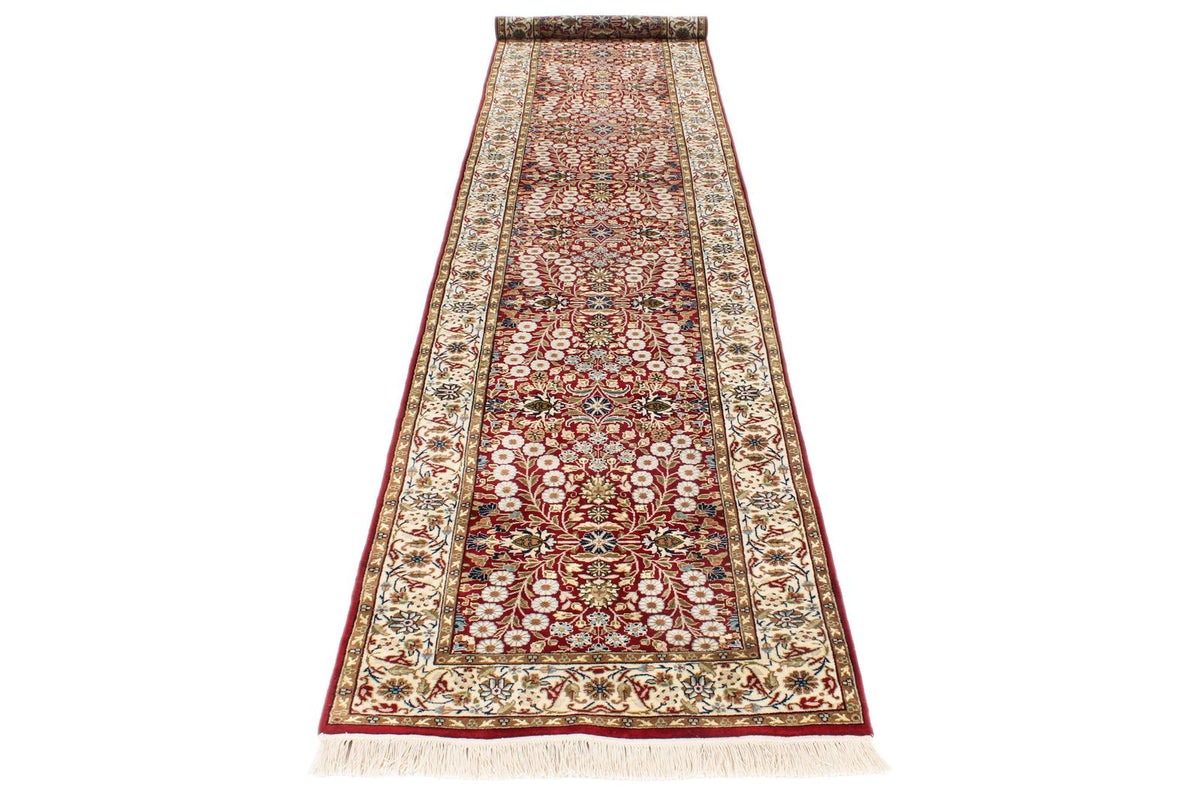 3x14 Ivory and Red Turkish Silk Runner