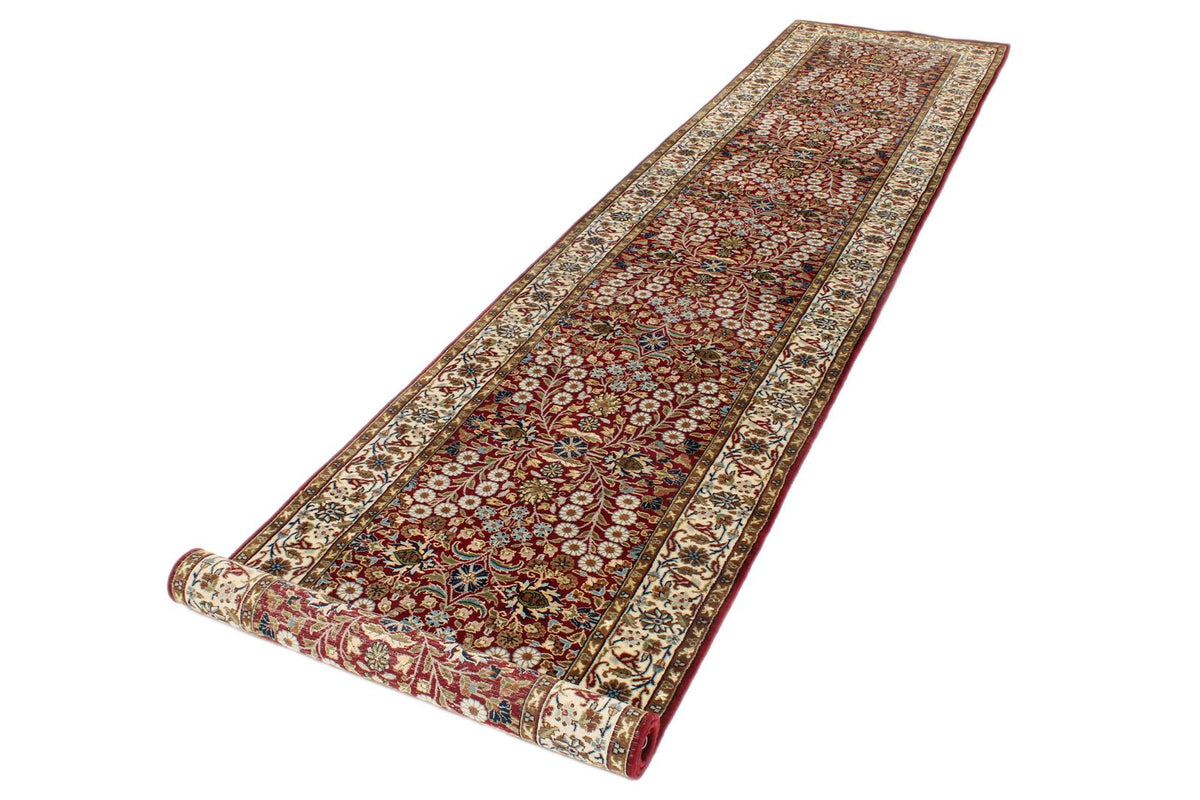 3x14 Ivory and Red Turkish Silk Runner