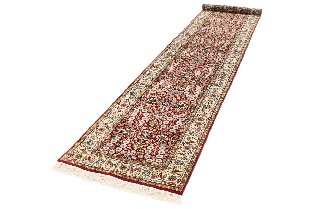 3x14 Ivory and Red Turkish Silk Runner