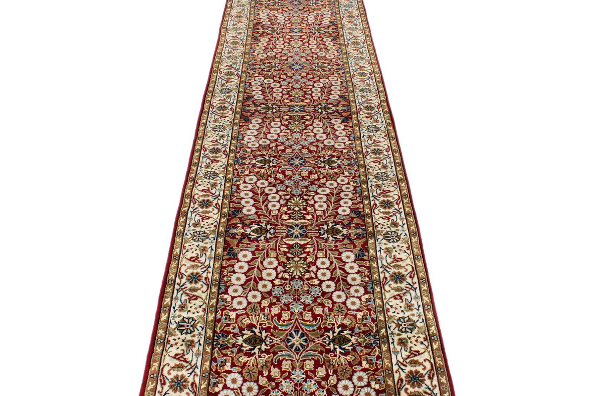 3x14 Ivory and Red Turkish Silk Runner