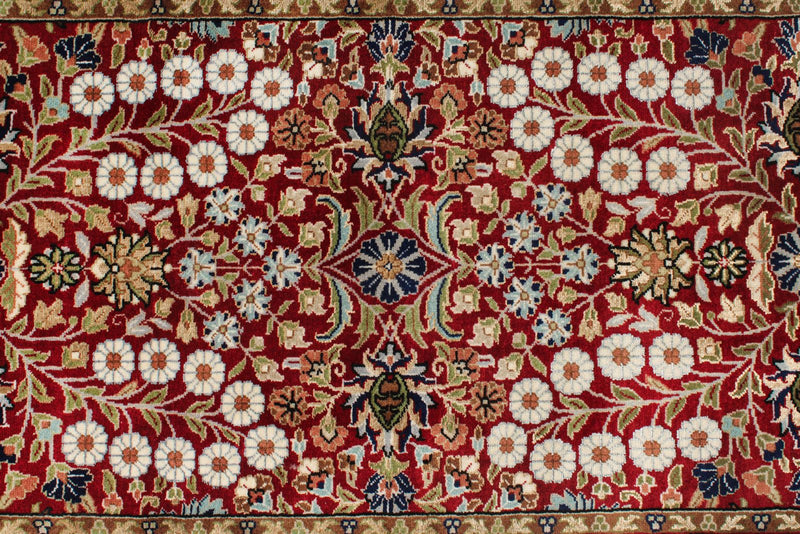 3x14 Ivory and Red Turkish Silk Runner