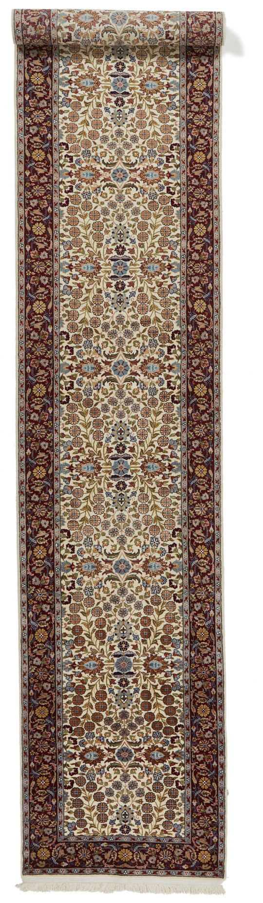 3x16 Ivory and Red Turkish Silk Runner