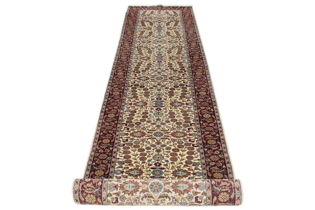 3x16 Ivory and Red Turkish Silk Runner