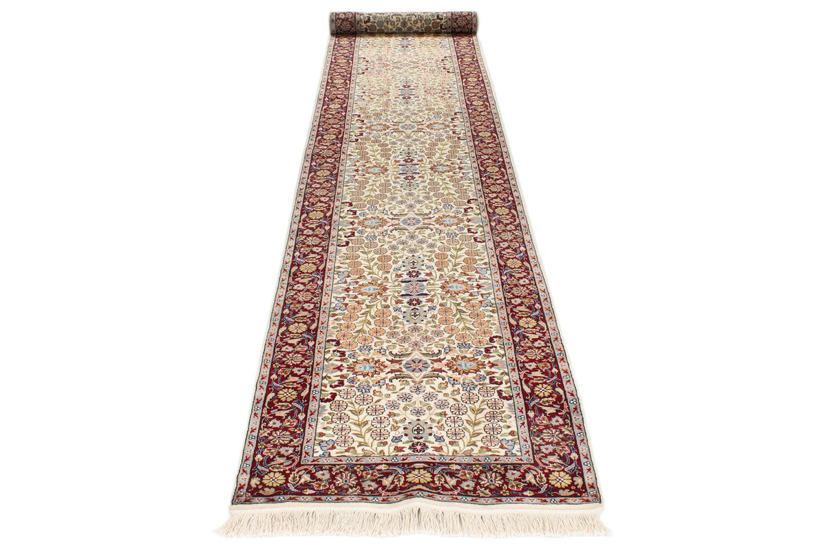 3x16 Ivory and Red Turkish Silk Runner