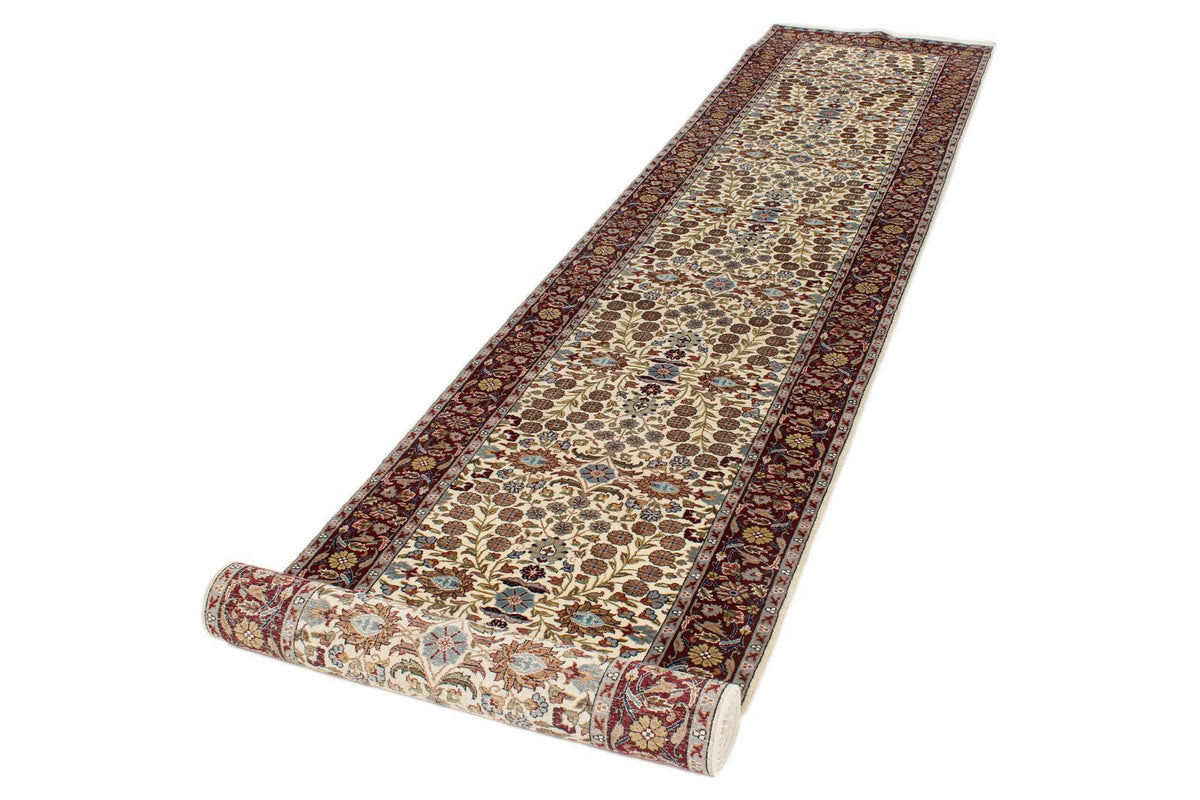 3x16 Ivory and Red Turkish Silk Runner