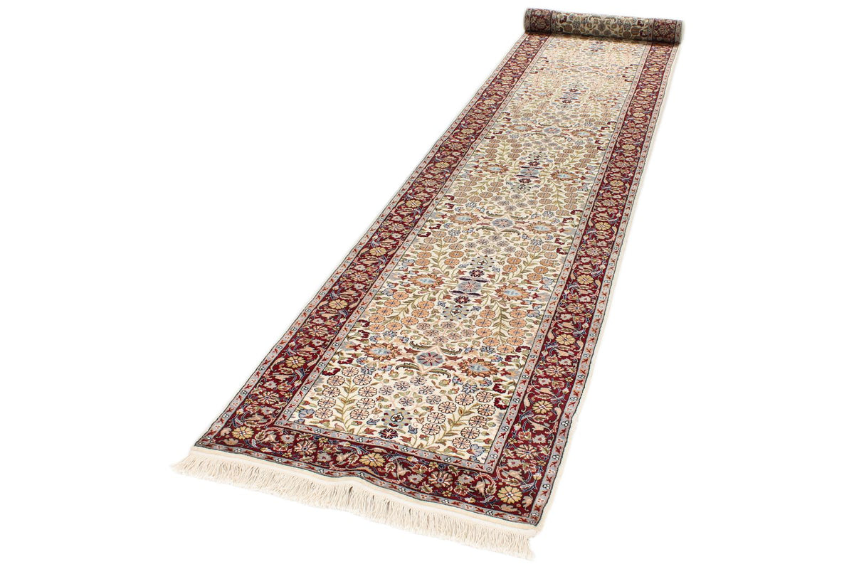 3x16 Ivory and Red Turkish Silk Runner
