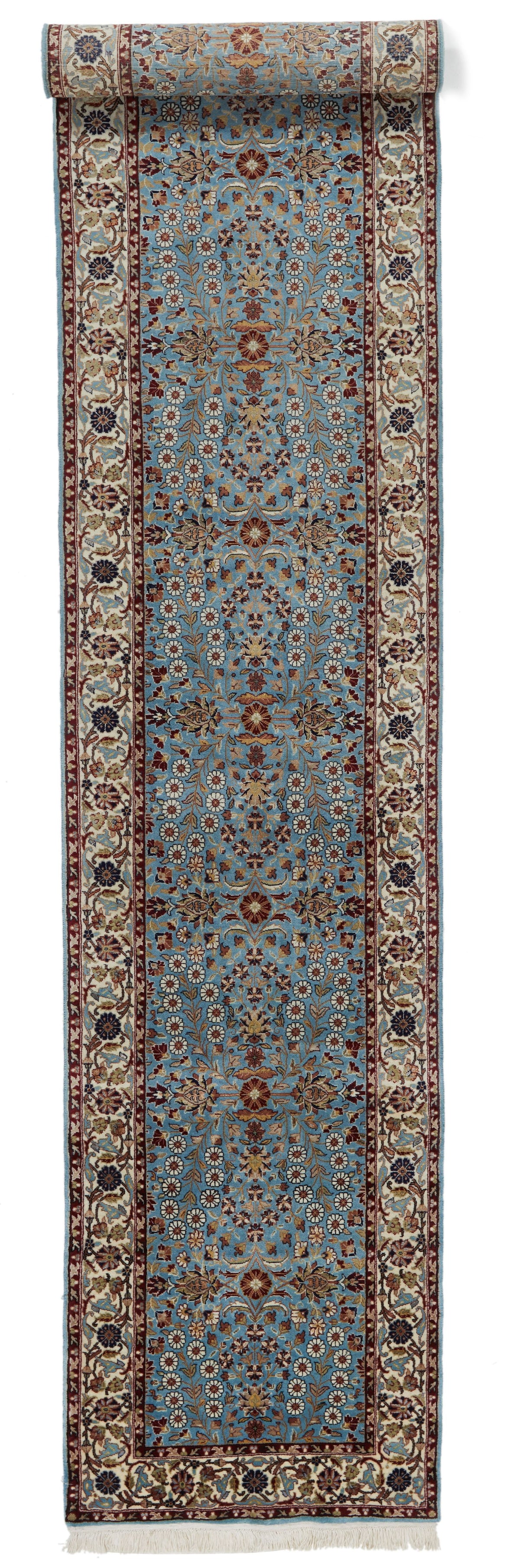 3x16 Ivory and Blue Turkish Silk Runner