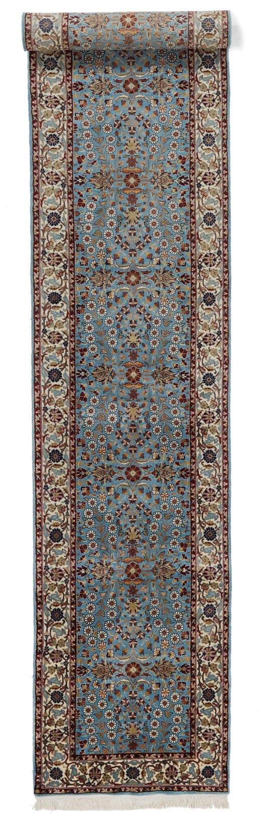 3x16 Ivory and Blue Turkish Silk Runner