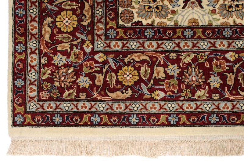6x9 Ivory and Red Turkish Silk Rug