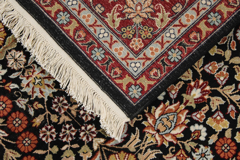 6x8 Black and Burgundy Turkish Silk Rug