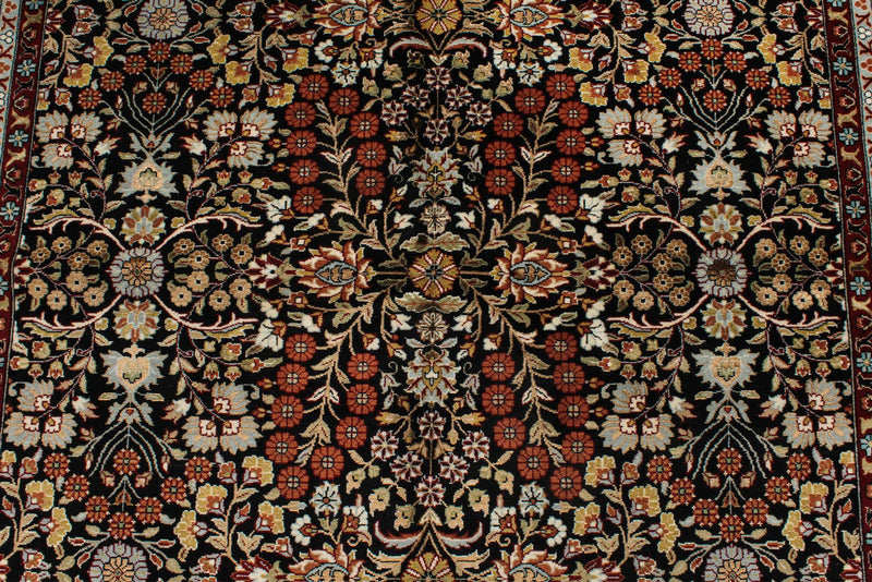 6x8 Black and Burgundy Turkish Silk Rug