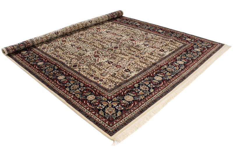 8x10 Ivory and Navy Turkish Silk Rug