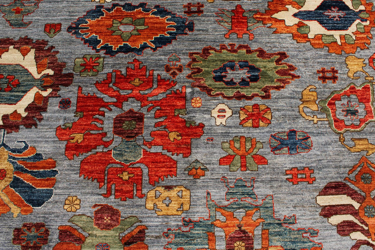 9x12 Gray and Multicolor Anatolian Traditional Rug