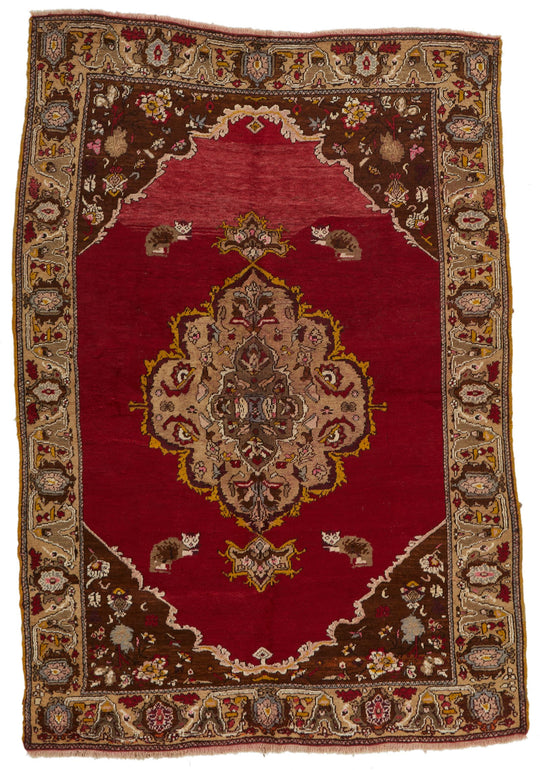 4x7 Red and Multicolor Anatolian Turkish Tribal Rug