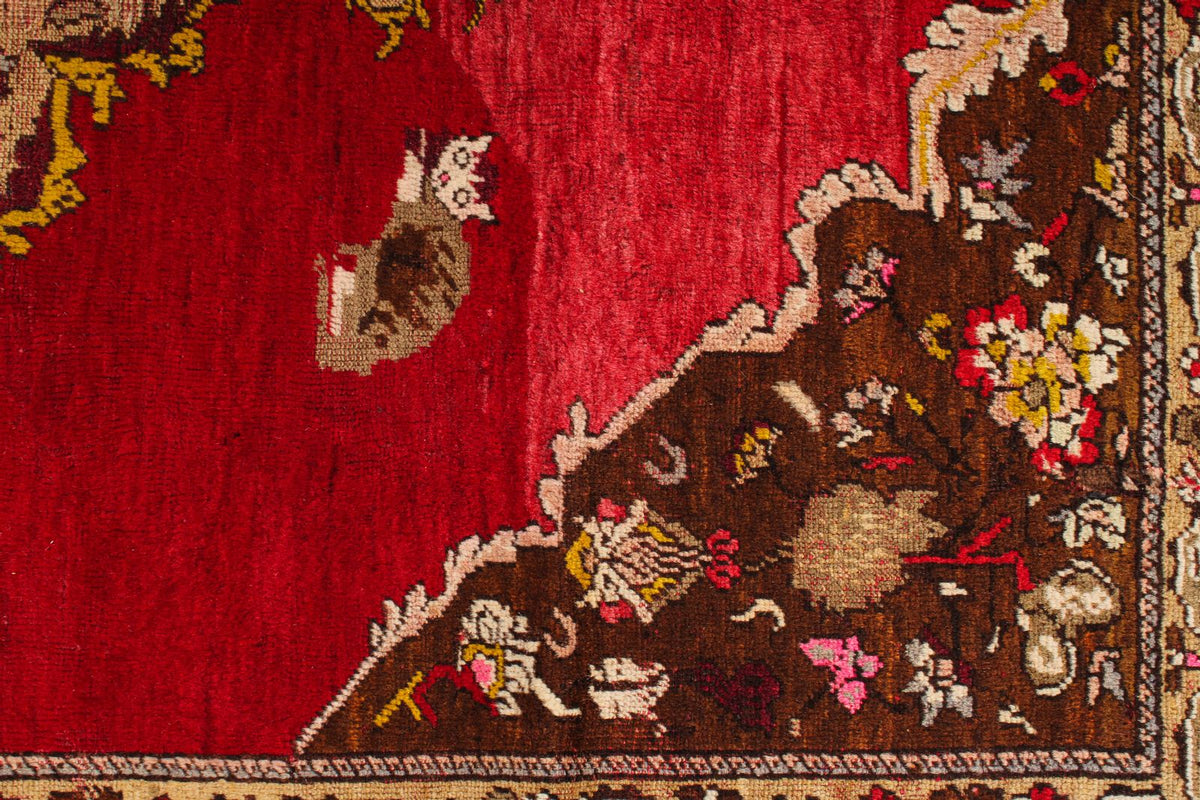 4x7 Red and Multicolor Anatolian Turkish Tribal Rug