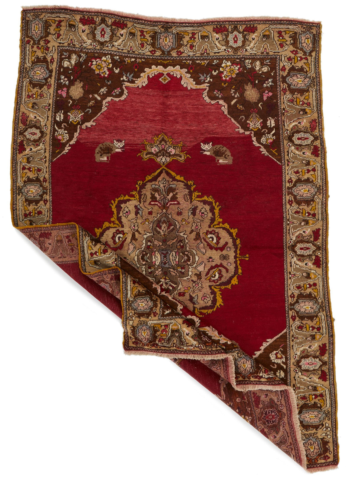 4x7 Red and Multicolor Anatolian Turkish Tribal Rug