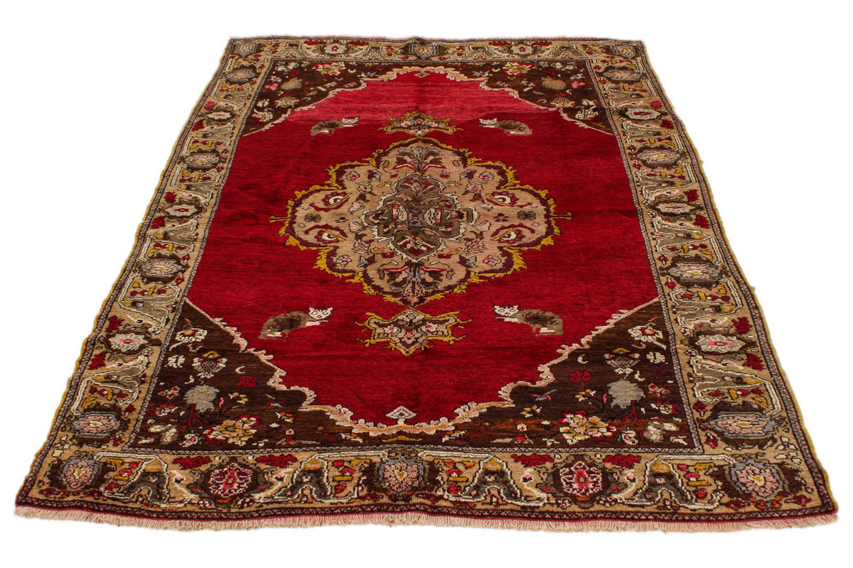 4x7 Red and Multicolor Anatolian Turkish Tribal Rug