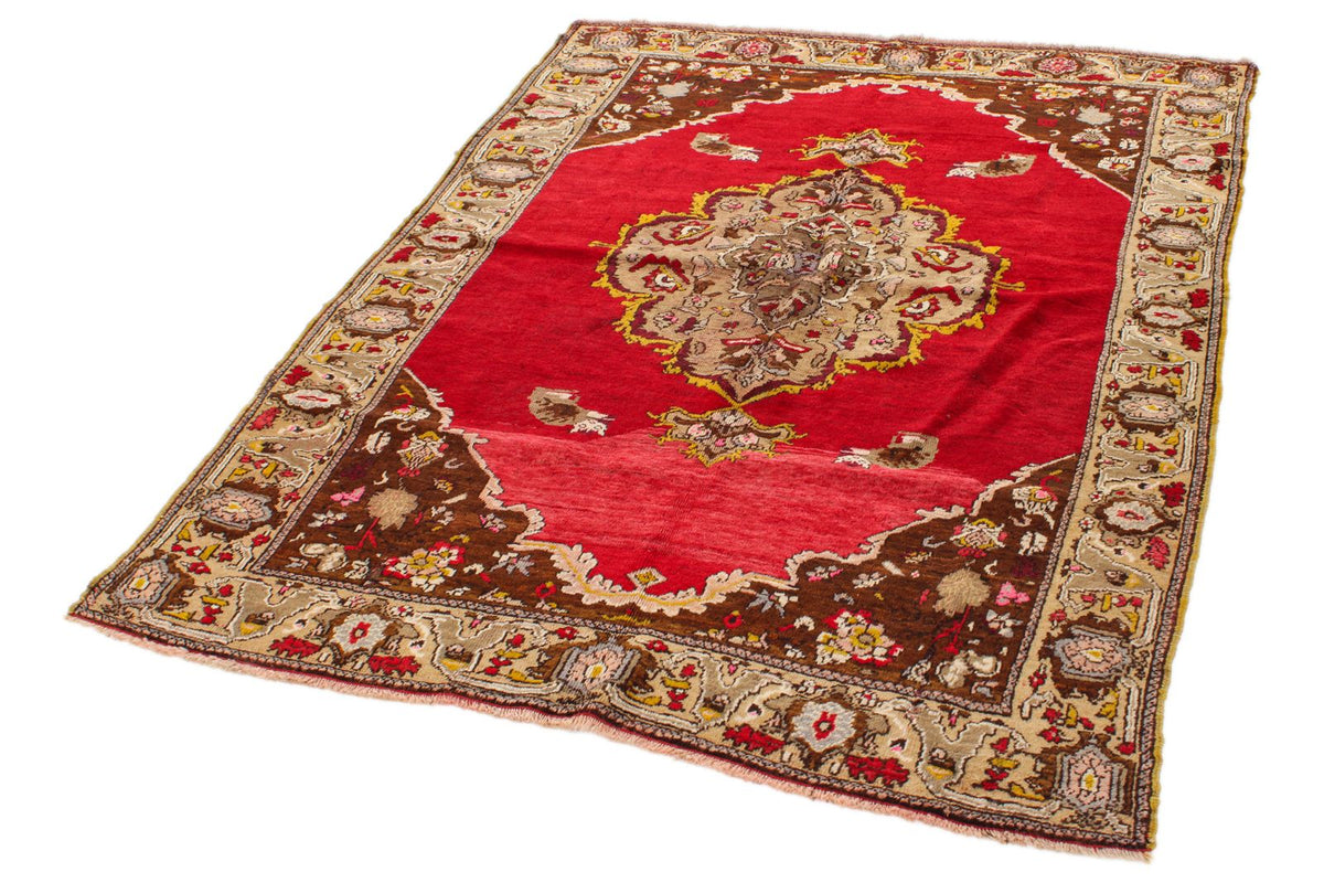 4x7 Red and Multicolor Anatolian Turkish Tribal Rug